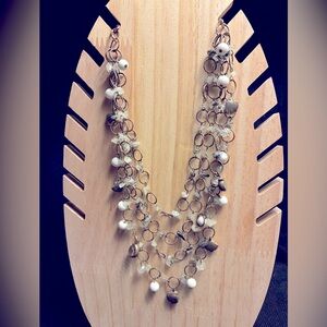 *3 for $20* Layered Necklace, Gold-toned Chain, White Beads, Sea/Beach Charms